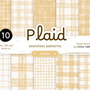 Wheat Watercolor Plaid - Confezione di carte digitali. Motivi acquerello stampabili senza soluzione di continuità. Clipart originale dipinta a mano