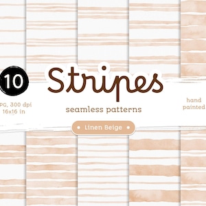 Beige Striped - Confezione di carte digitali. Motivi acquerello stampabili senza soluzione di continuità. Clipart originale dipinta a mano