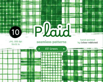 Elf Green Watercolor Plaid: Seamless Christmas Patterns (Digital Papers)