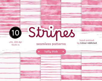 Taffy Pink Watercolor Stripes: Seamless Digital Paper (10 JPG)