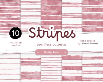 Dusty Rose Watercolor Stripes: Seamless Digital Paper (Digital Download)