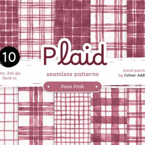 Puce Pink Watercolor Plaid - Packung nahtlose digitale Papiere. Druckbare Aquarell Muster. Original handgemaltes Clipart