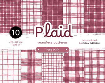 Puce Pink Watercolor Plaid: Seamless Digital Paper Set (10 JPG)