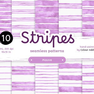 Strisce acquerello rosa malva - Confezione di carte digitali senza soluzione di continuità. Motivi acquerello stampabili. Clipart originale dipinta a mano