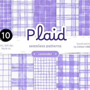 Plaid Lavanda Acquerello - Confezione di carte digitali senza cuciture. Motivi acquerello stampabili. Clipart originale dipinta a mano