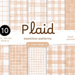 Beige Plaid - Confezione di carte digitali. Motivi acquerello stampabili senza soluzione di continuità. Clipart originale dipinta a mano