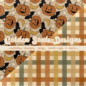 Cute Gender Neutral Pumpkin, Halloween Fall Seamless Digital Design, Fabric Pattern, Wallpaper