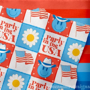 Party in the USA Fourth of July - Cute Summer Seamless Digital Design, Two files Main and coordinate, Fabric Pattern, Wallpaper boho