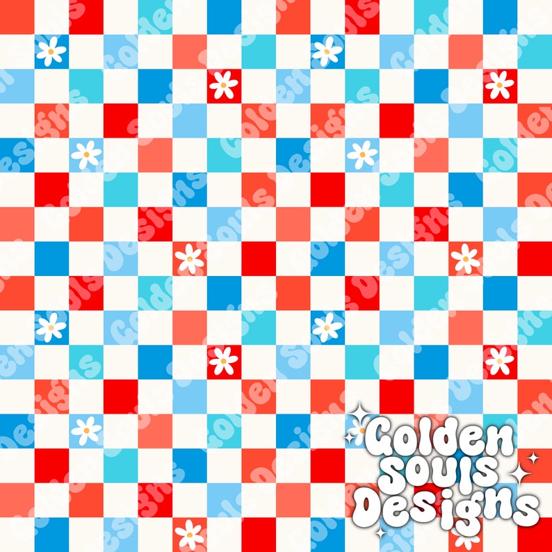 Floral Checker Chex USA Fourth of July - Cute Summer Seamless Digital ...