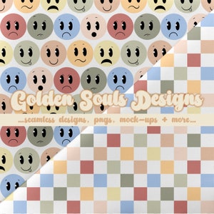Emotions and Chex, Cute Childrens Muted Bright Seamless Digital Design, Fabric Pattern, Wallpaper