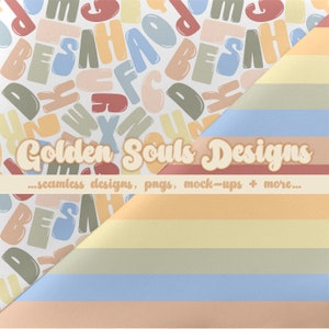 Alphabet and stripes, Cute Childrens Muted Bright Seamless Digital Design, Fabric Pattern, Wallpaper