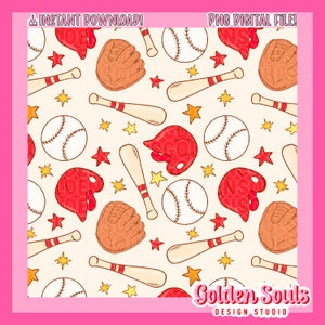 Baseball Babe + Stripes - Seamless, Digital Design, File Set, Main and coordinate, Fabric, Pattern, Wallpaper, baseball, softball, sports