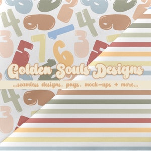 Numbers and stripes, Cute Childrens Muted Bright Seamless Digital Design, Fabric Pattern, Wallpaper