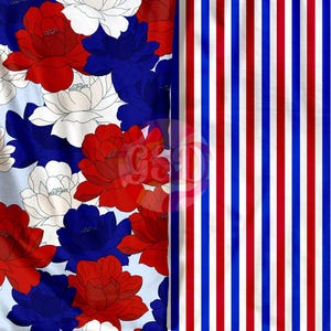 Americana Floral + Stripes - Seamless, Digital files, Design, Fabric Pattern, Seamless Design, PNG, July, America, Fourth of July
