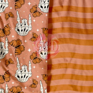 Rock n Roll Skullys + Stripes - naadloos, digitale bestanden, ontwerp, stofpatroon, naadloos ontwerp, png, skelet, herfst, vlinder