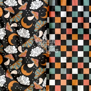 Boho Moths + chex - Cute, Seamless, Digital Design, Fabric Pattern, 2 Files Main & Coordinate, Wallpaper, Boho