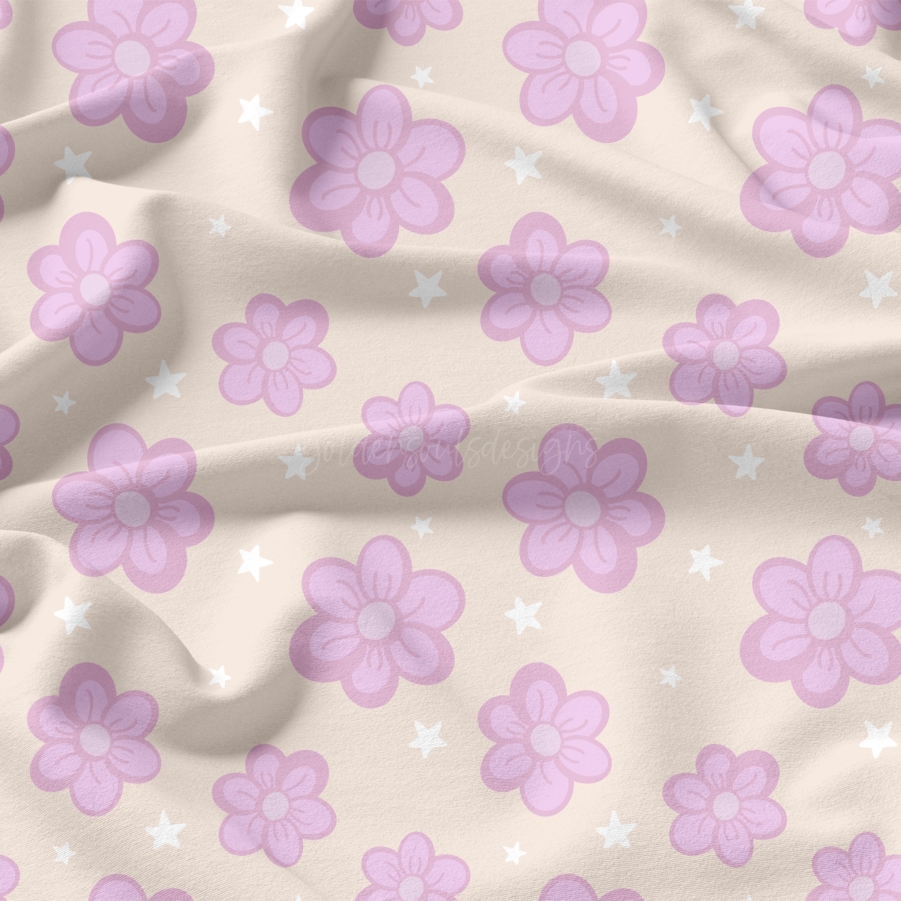Simple Purple Flowers + Pinstripes - Cute Floral Seamless Digital ...