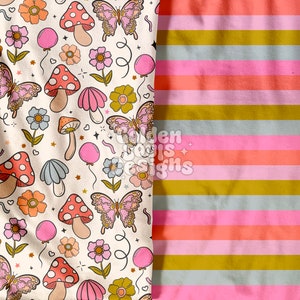 Springtime Celebration + Stripes - Cute, Butterfly, Seamless, Digital Design, Fabric Pattern, 2 Files Main & Coordinate, Wallpaper, Boho