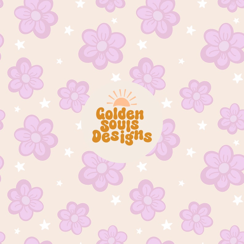 Simple Purple Flowers + Pinstripes - Cute Floral Seamless Digital ...