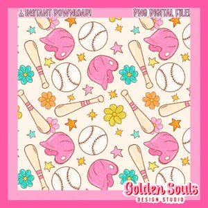 Baseball Babe + Stripes - Seamless, Digital Design, File Set, Main and coordinate, Fabric, Pattern, Wallpaper, baseball, softball, sports