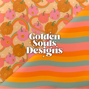 Smiley Pumpkins - Rainbow, Halloween Fall Seamless Digital Design, Two files Main and coordinate, Fabric Pattern, Wallpaper