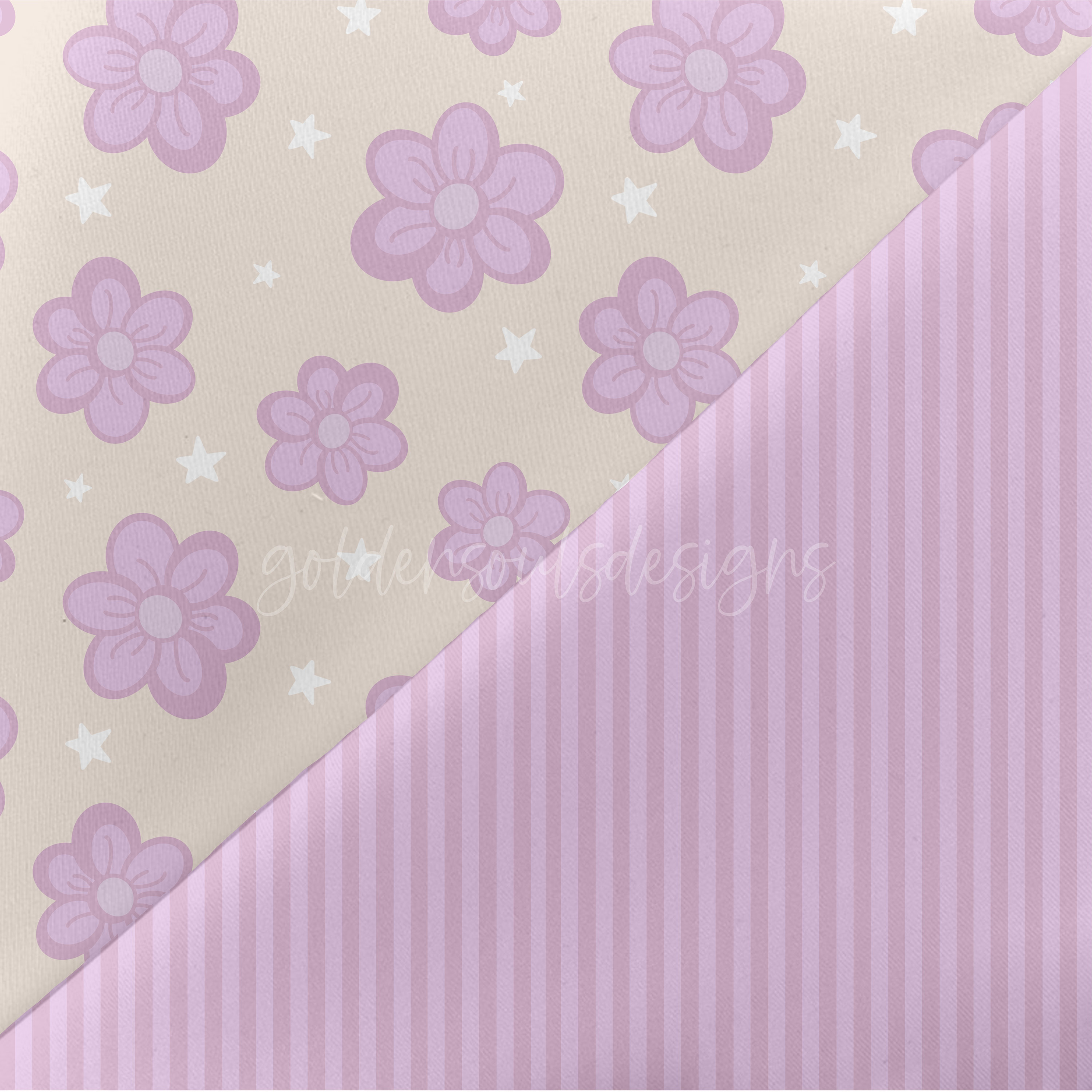 Simple Purple Flowers + Pinstripes - Cute Floral Seamless Digital ...
