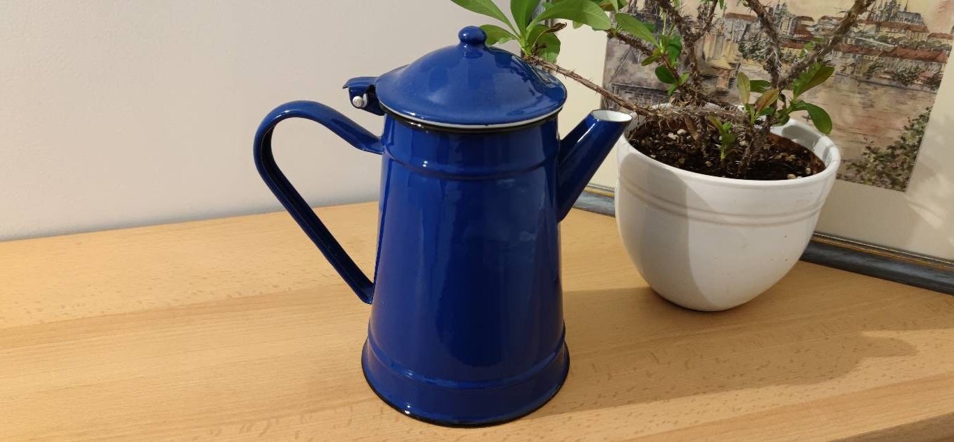 Blue Teapot Enamel coffee and tea pot Rustic Tea Kettle Vintage metal
