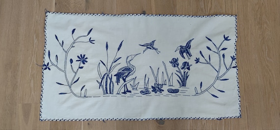 Hand Embroidered Tapestry, Kitchen rug, Cotton Tapestry, Folk Art Tapestry, Vintage Wall Tapestry, Bulgarian Embroidered Tapestry