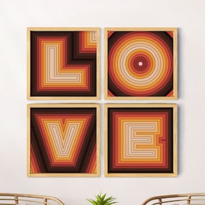 Set di 4 quadri quadrati anni '70, stampe anni '70, quadri d'amore, decorazioni anni '70, decorazioni per la casa vintage, decorazioni per la casa retrò, stampe vintage, quadri anni '60