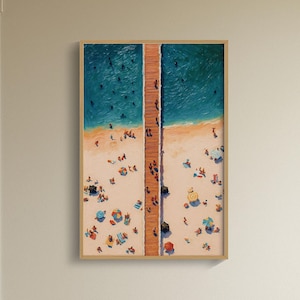 Tiny People Swimming in Ocean Print, Beach House Decor, Summer Poster, Beach House Decor, Minimalist Printable Wall Art, Coastal Painting
