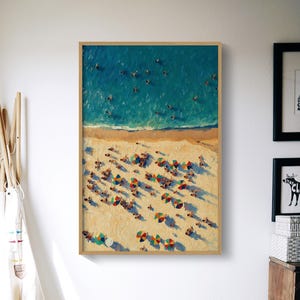 Tiny People Swimming in Ocean Print, Beach House Decor, Summer Poster, Beach House Decor, Minimalist Printable Wall Art, Coastal Painting