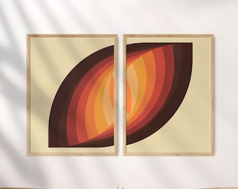Burnt Orange 70s Wall Art: Groovy Retro Print Set