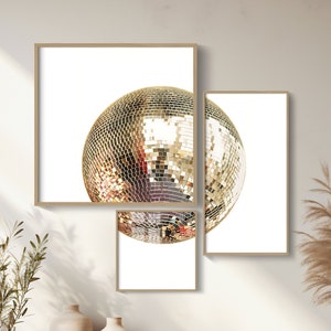Golden Disco Ball, Set of 3, Y2K Room Decor,  Disco Ball Decor, Trendy Funky Wall Art, Maximalist Decor, Indie Room Decor, Preppy Wall Art