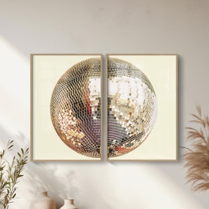 Impresión de bola de discoteca, juego de 2, decoración de habitación Y2K, decoración de bola de discoteca, decoración de dopamina, arte de pared moderno y funky, decoración maximalista, decoración de habitación indie