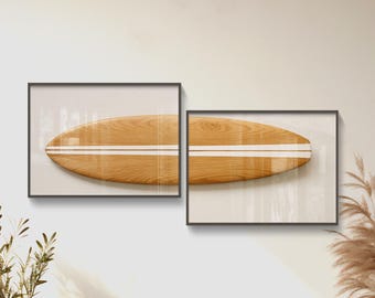 Surfboard Wall Art, Set of 2, Surfboard Beach Ocean, Beachy Wall Art, Minimalist Modern Art Coastal Room Decor Surf Wall Art, Retro Wall Art