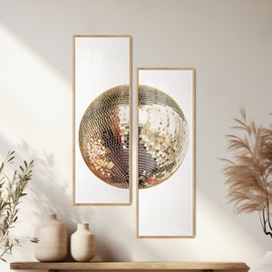Lot de 2 oeuvres d'art étroites et longues, impression boule disco, décoration de chambre de l'an 2000, déco boule disco, oeuvre d'art murale tendance funky, décoration de chambre indé, panoramique horizontal