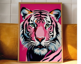 Pink Tiger Poster: Psychedelic Animal Print, Trendy Wall Art