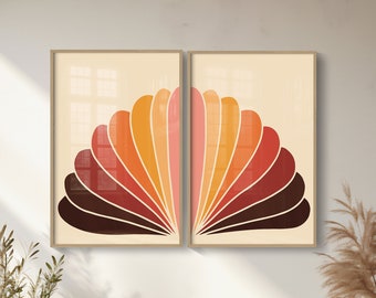 Burnt Orange 70s Wall Art: Groovy Retro Prints, Set of 2