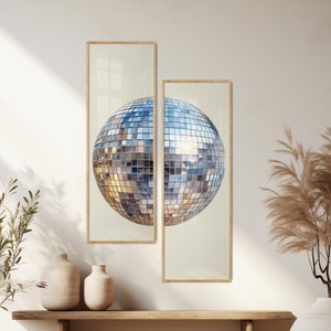 Mirror Ball Print, Long Narrow Art Set of 2, Y2K Room Decor, Disco Ball Decor, Trendy Funky Wall Art, Indie Room Decor, Horizontal Panoramic