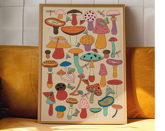 Psychedelic Mushroom Art Print: 70s Retro Home Decor