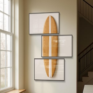 Surfboard Wall Art, Set of 3, Surfboard Beach Ocean, Beachy Wall Art, Minimalist Modern Art Coastal Room Decor Surf Wall Art, Retro Wall Art