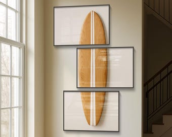 Surfboard Wall Art, Set of 3, Surfboard Beach Ocean, Beachy Wall Art, Minimalist Modern Art Coastal Room Decor Surf Wall Art, Retro Wall Art
