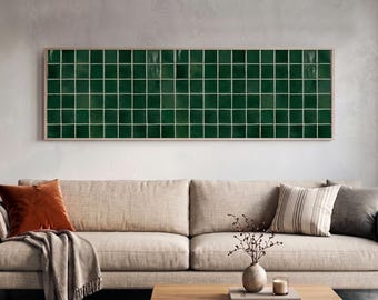 Long Narrow Print, Green Tile Poster, Framed Tile Print, Emerald Green Decor, Trendy Funky Wall Art,  Indie Room Decor, Horizontal Panoramic