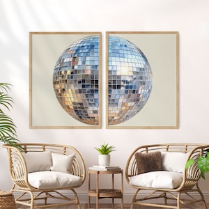 Set of 2, Y2K Room Decor, Disco Ball Print,  Disco Ball Decor, Trendy Funky Wall Art, Maximalist Decor, Indie Room Decor, Preppy Wall Art