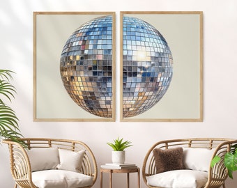 Set of 2, Y2K Room Decor, Disco Ball Print,  Disco Ball Decor, Trendy Funky Wall Art, Maximalist Decor, Indie Room Decor, Preppy Wall Art