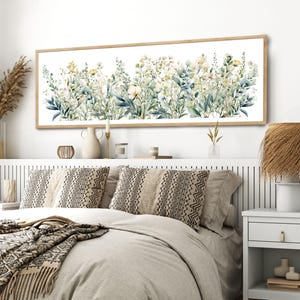 Lange schmale Blumenwandkunst, Salbei Wandkunst, modernes Blumenplakat der Mitte des Jahrhunderts, abstrakte botanische, lange horizontale Kunst, breiter Kunstdruck
