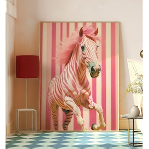 Retrato vintage, póster de caballo, decoración retro de los años 70, decoración ecuestre moderna, lámina maximalista de caballo, decoración de dopamina, arte mural moderno