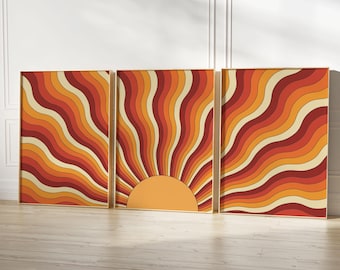 70s Sun Wall Art Set: Retro Terracotta Decor (Digital Download)