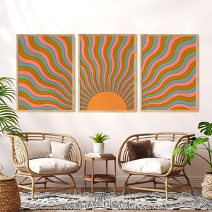 70s Set of 3 Wall Art, Sun Wall Art, Terracotta Wall Art, 70s Decor, Vintage Home Decor,  Retro Home Decor, Vintage Prints, 60s wall art