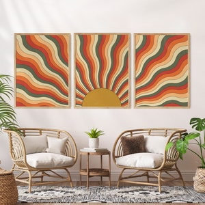 Sun Wall Art, 70s Set of 3 Wall Art,  Terracotta Decor, 70s Decor, Vintage Home Decor,  Retro Home Decor, 60s wall art